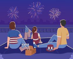 Illustration of a family watching fireworks.